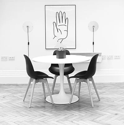 Modern interior with a table and two chairs